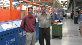 Iritron team leader Frits Stoop (left) with CBI Cables’ Henry Viviers in the cable wrapping section of the Brits plant